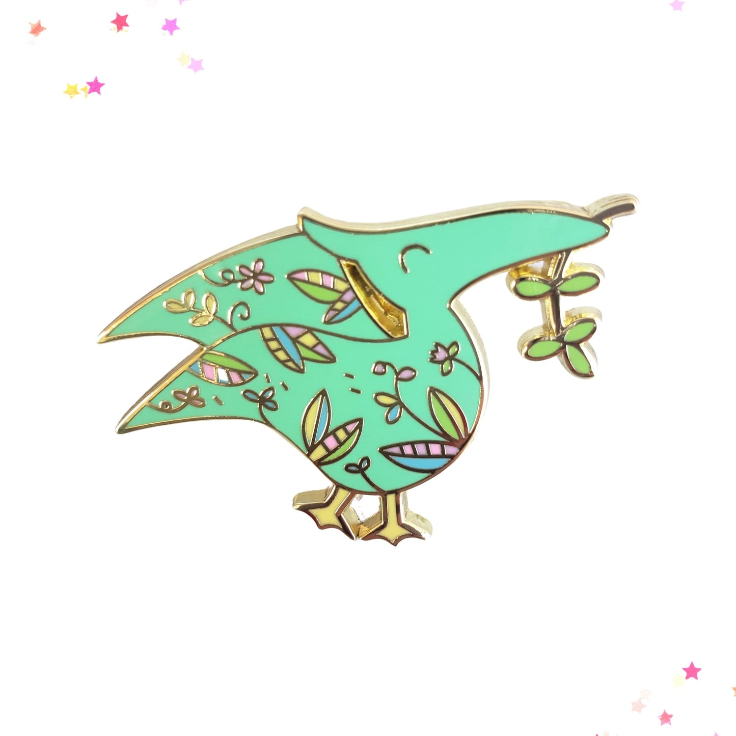 Green Whimsical Pterodactyl Enamel Pin from Confetti Kitty, Only 7.99