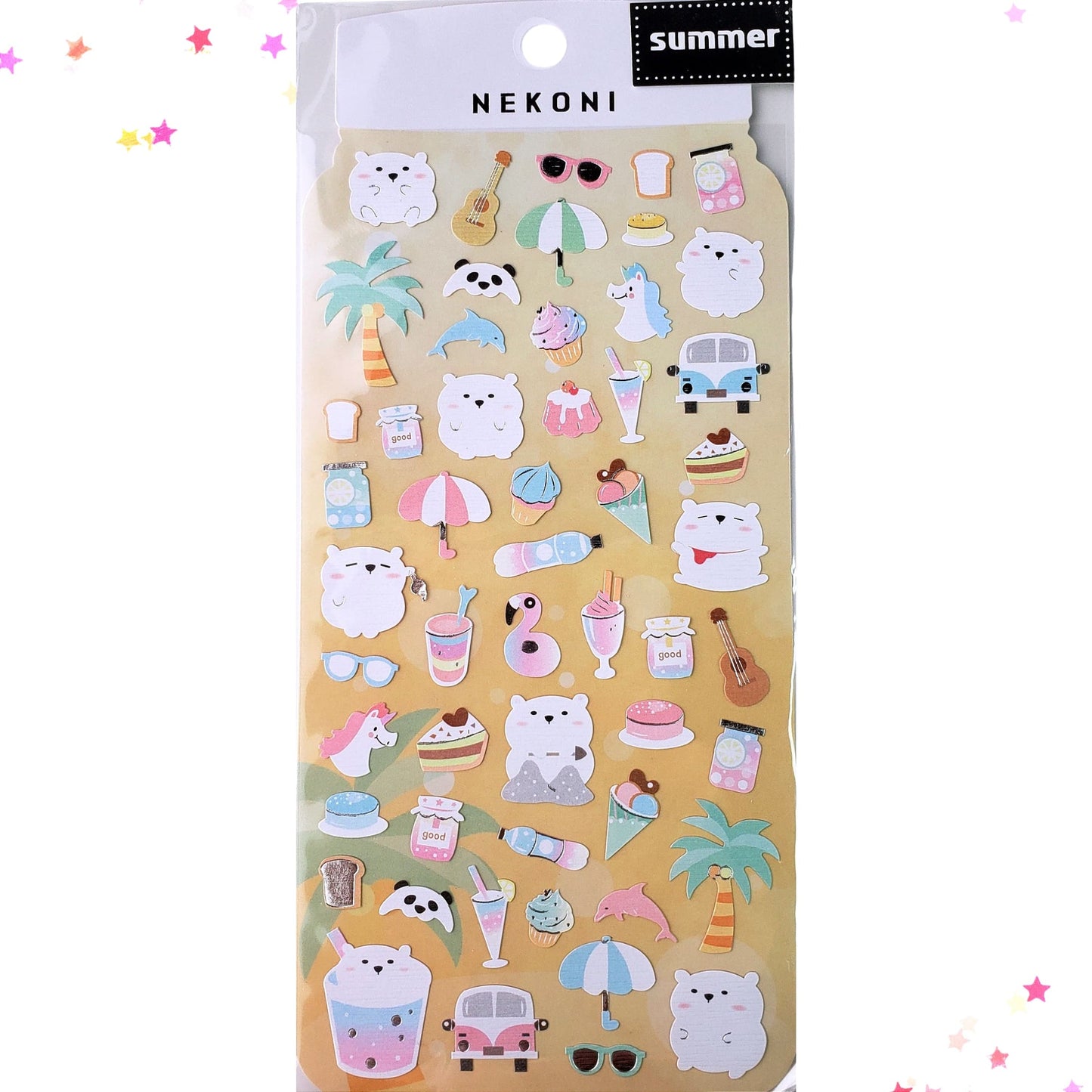 Premium Sticker - Nekoni Bear at the Beach Summer Journal Stickers from Confetti Kitty, Only 5.99