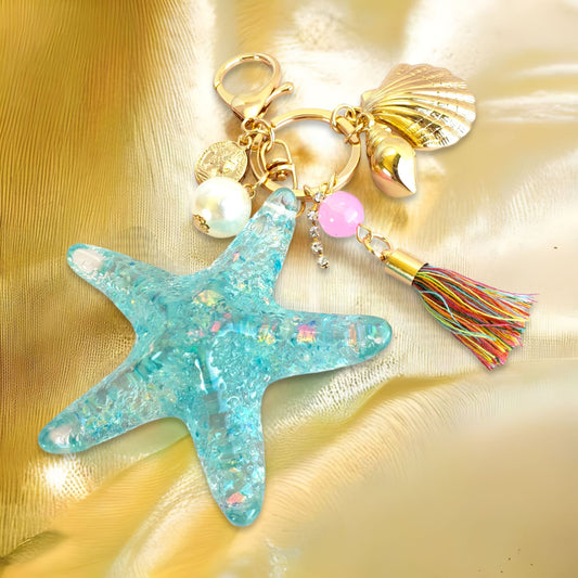 Blue Resin Starfish Tassel Charm Keychain from Confetti Kitty, Only 7.99