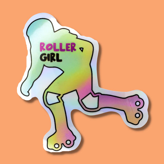 Roller Girl Outline Waterproof Holographic Sticker from Confetti Kitty, Only 1.0