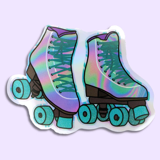 Roller Skates with Teal Wheels Waterproof Holographic Sticker from Confetti Kitty, Only 1.0