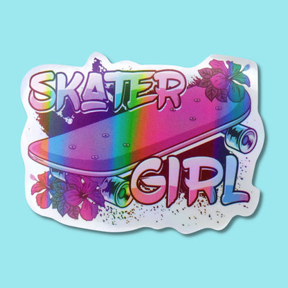 Skater Girl Skateboard Waterproof Holographic Sticker from Confetti Kitty, Only 1.0
