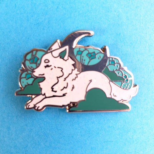 Winter Snow Fox Against Silver Moon Hard Enamel Pin from Confetti Kitty, Only 7.99