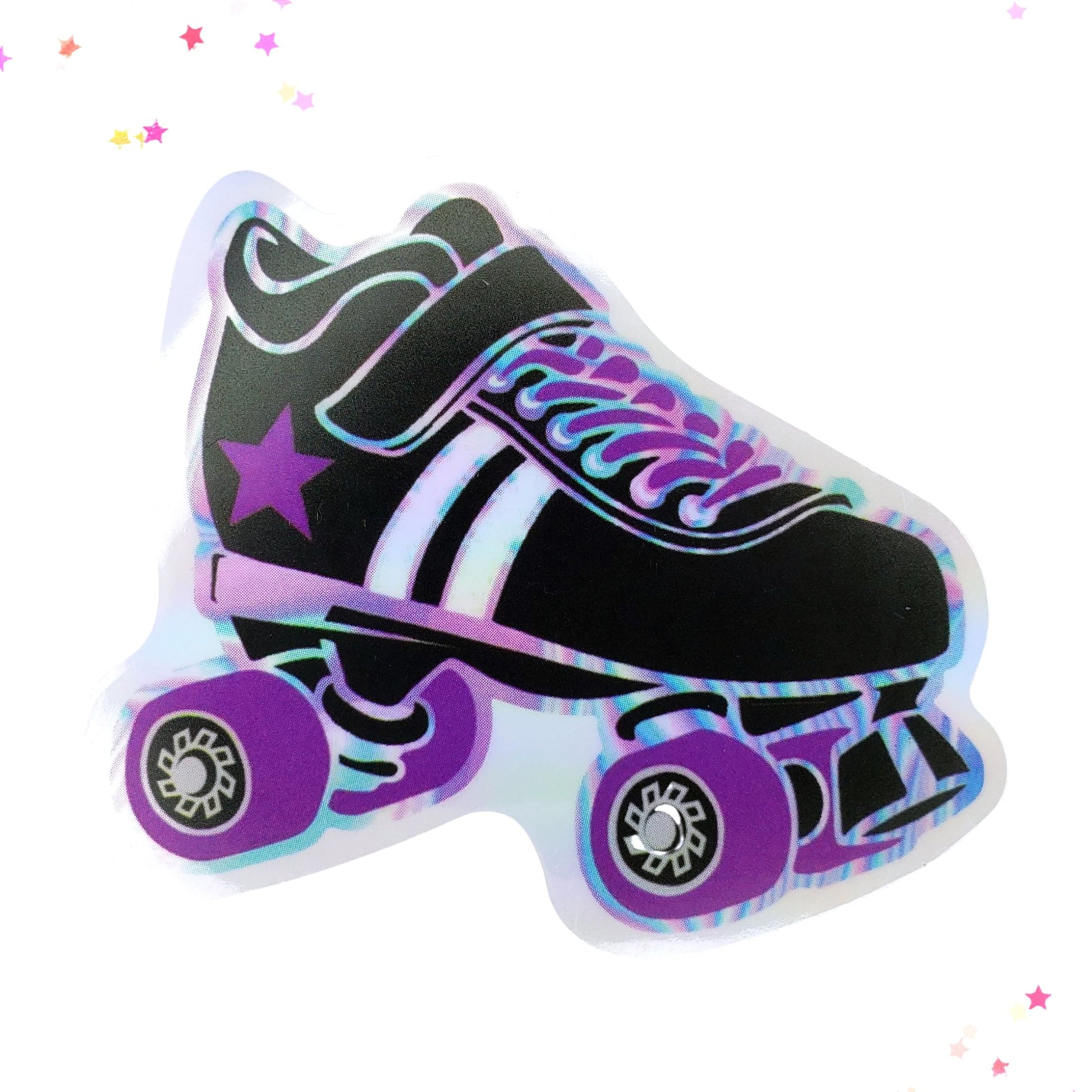 Black Shoe Purple Wheels Roller Skate Waterproof Holographic Sticker from Confetti Kitty, Only 1.0
