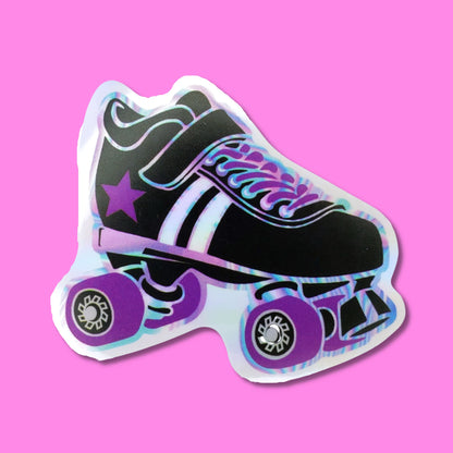 Black Shoe Purple Wheels Roller Skate Waterproof Holographic Sticker from Confetti Kitty, Only 1.0