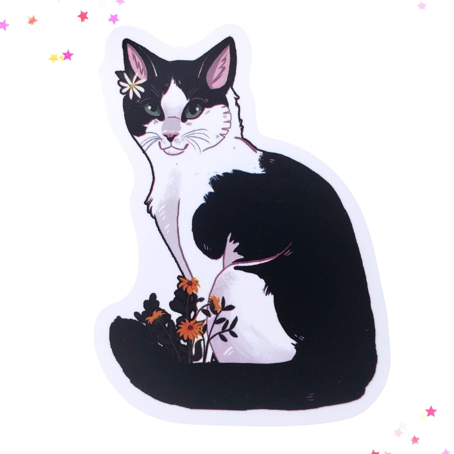 Black and White Turkish Angora Waterproof Sticker | Boho Cat from Confetti Kitty, Only 1.00