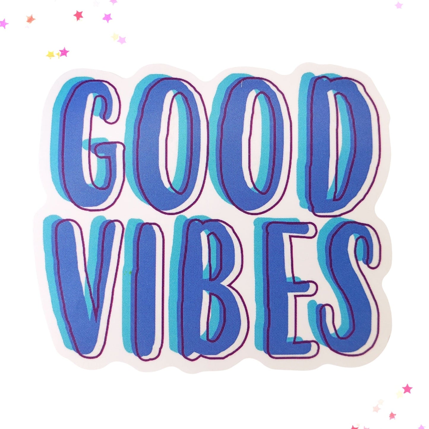 Blue Good Vibes Waterproof Sticker from Confetti Kitty, Only 1.00
