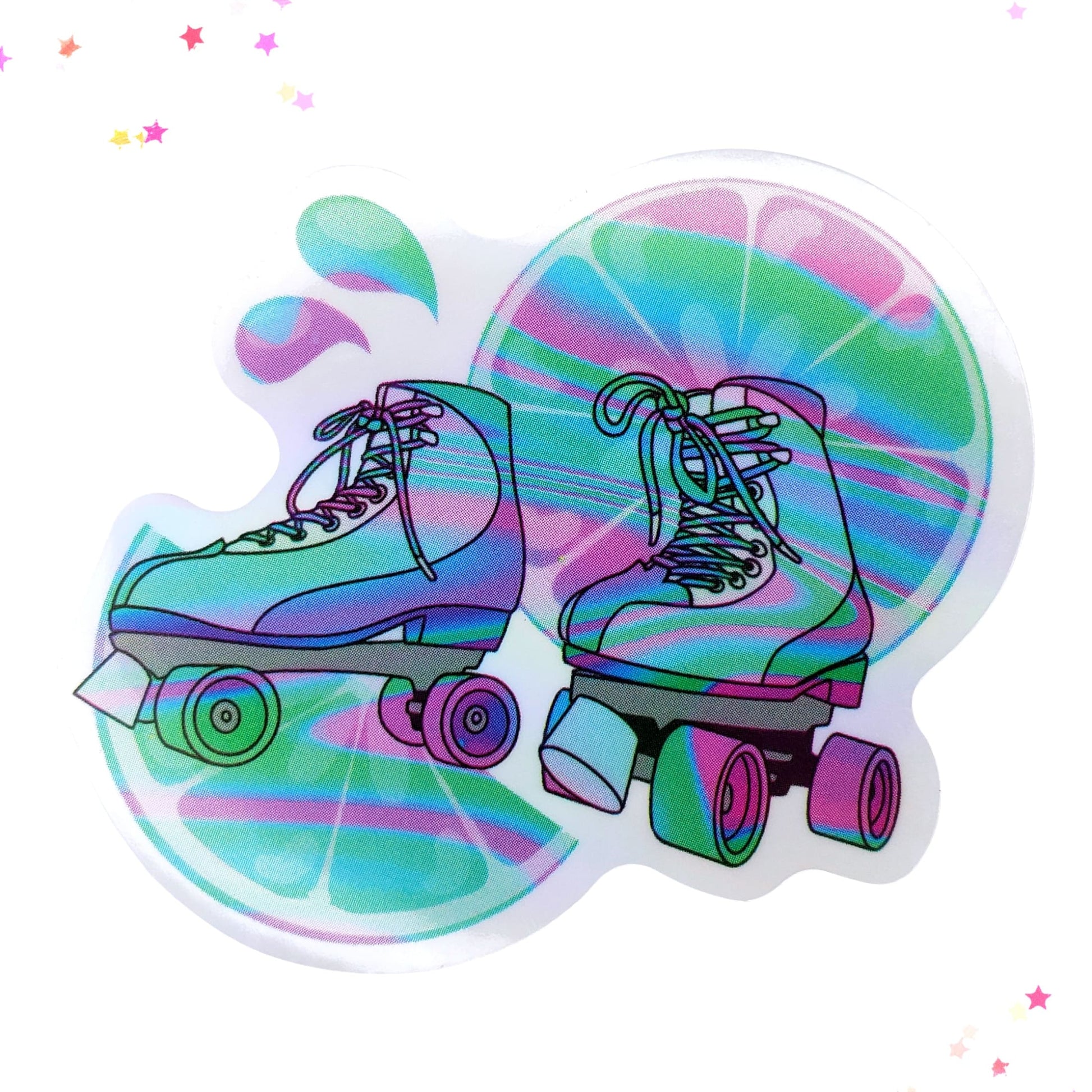 Blue Green Purple Juicy Fruit Roller Skates Waterproof Holographic Sticker