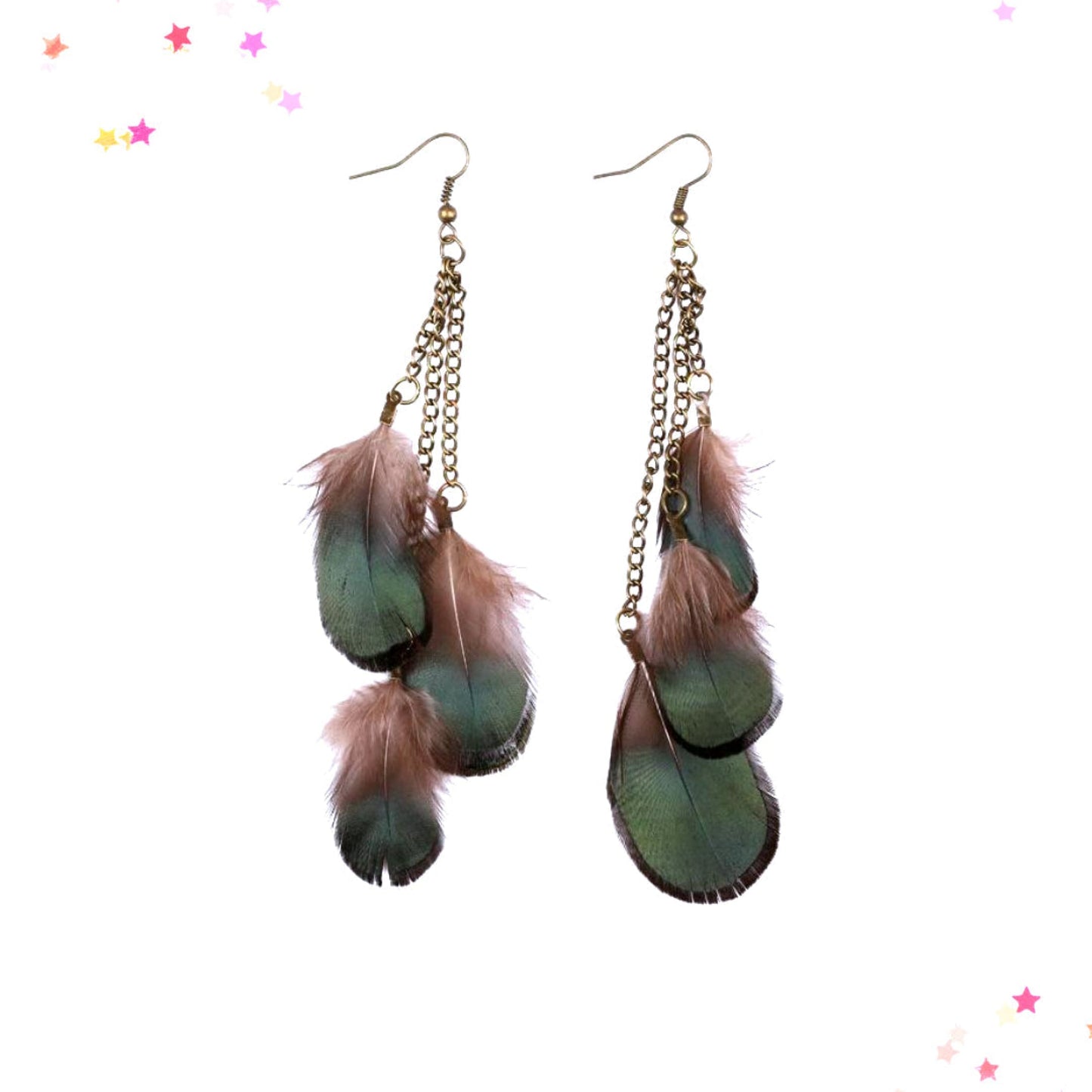 Boho Green Feather Dangle Earrings from Confetti Kitty, Only 12.99