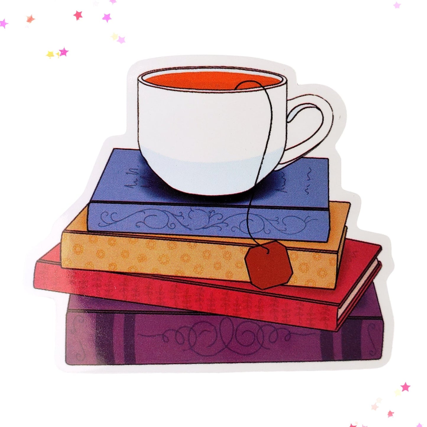 Books & A Cup of Tea Waterproof Sticker from Confetti Kitty, Only 1.00