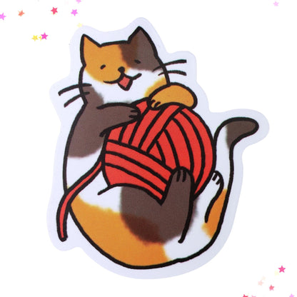 Calico Kitty with Ball of Yarn Waterproof Sticker from Confetti Kitty, Only 1.00