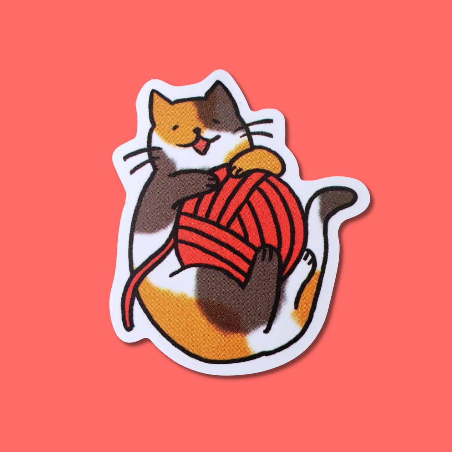 Calico Kitty with Ball of Yarn Waterproof Sticker from Confetti Kitty, Only 1.00
