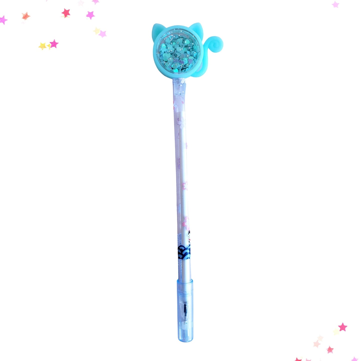 Cat-Shaped Sequin Shaker Gel Pen in Blue from Confetti Kitty, Only 2.99