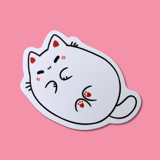 Chubby White Playful Kitty Waterproof Sticker | Cat Roll from Confetti Kitty, Only 1.00