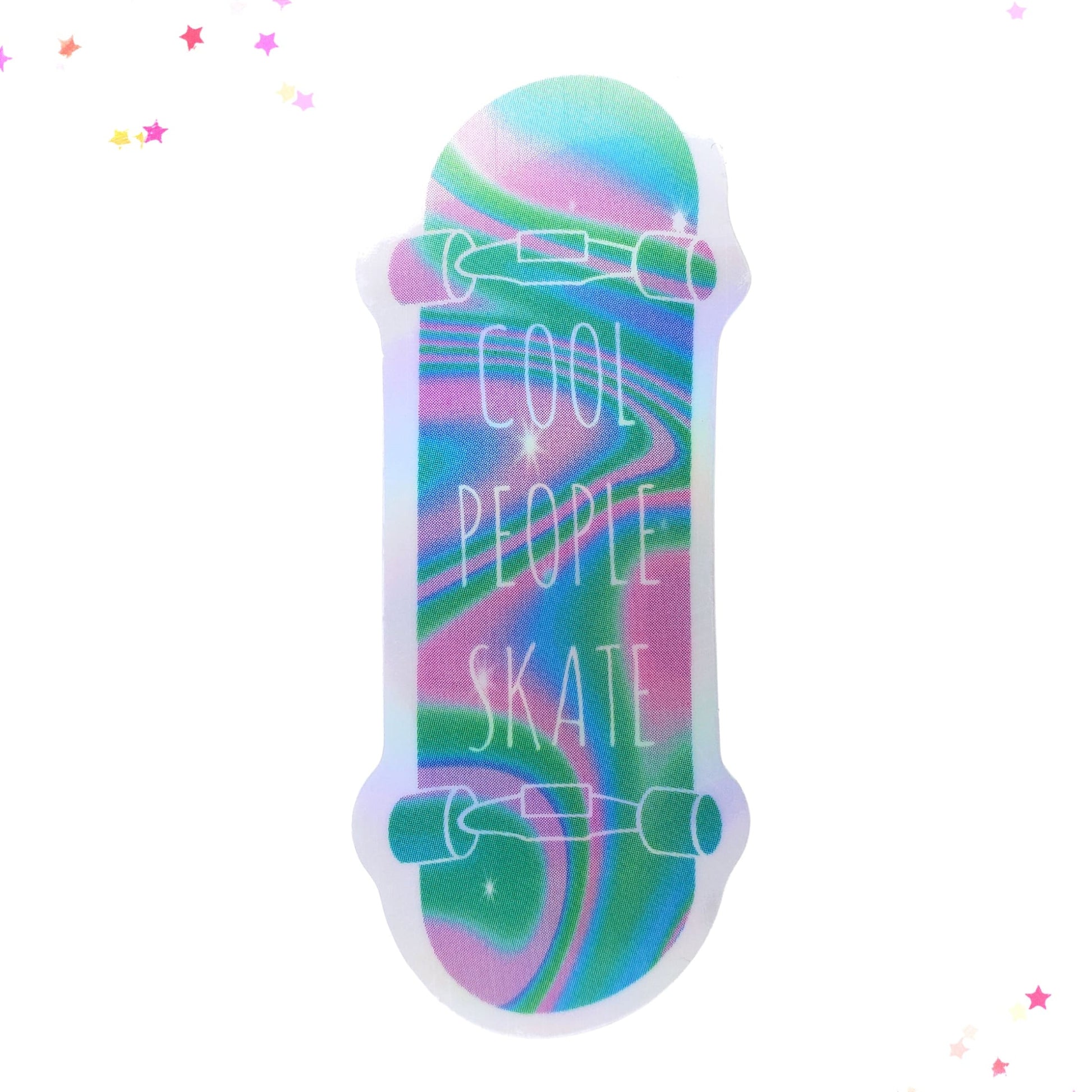 Cool People Skate Green Pink Blue Swirl Waterproof Holographic Sticker from Confetti Kitty, Only 1.0