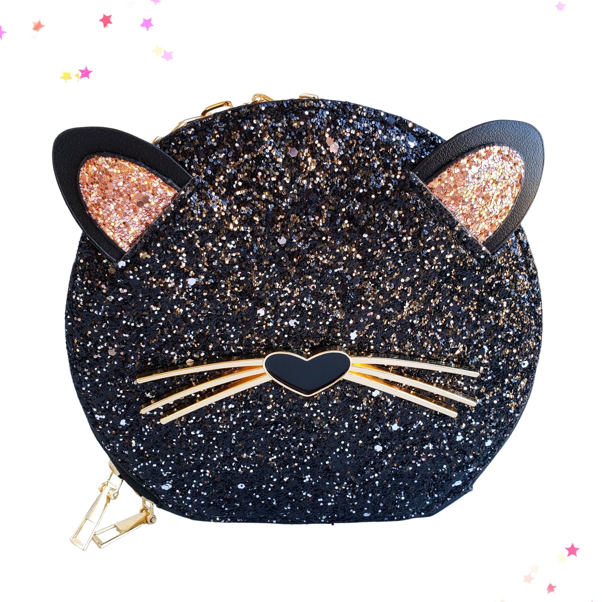 Glittery Black and Gold Cat Face Mini Bag from Confetti Kitty, Only 24.99