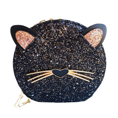 Glittery Black and Gold Cat Face Mini Bag from Confetti Kitty, Only 24.99