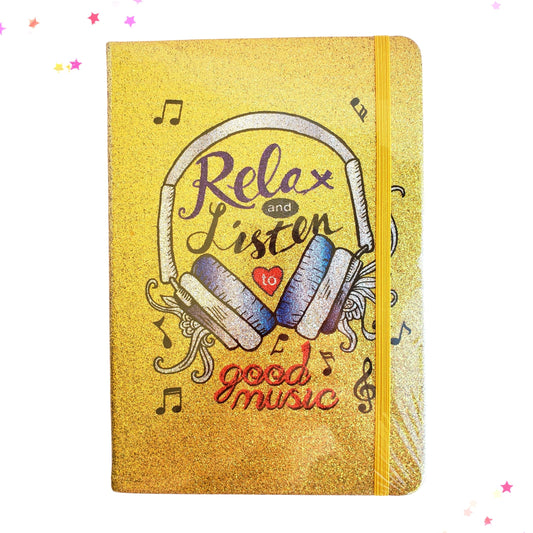 Glittery Relax and Listen to Good Music Hardcover Notebook from Confetti Kitty, Only 9.99
