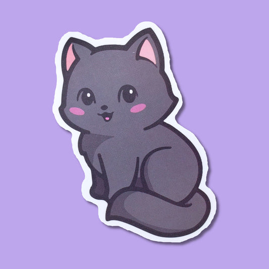 Gray Blushing Cat Waterproof Sticker | Blushing Cat from Confetti Kitty, Only 1.00