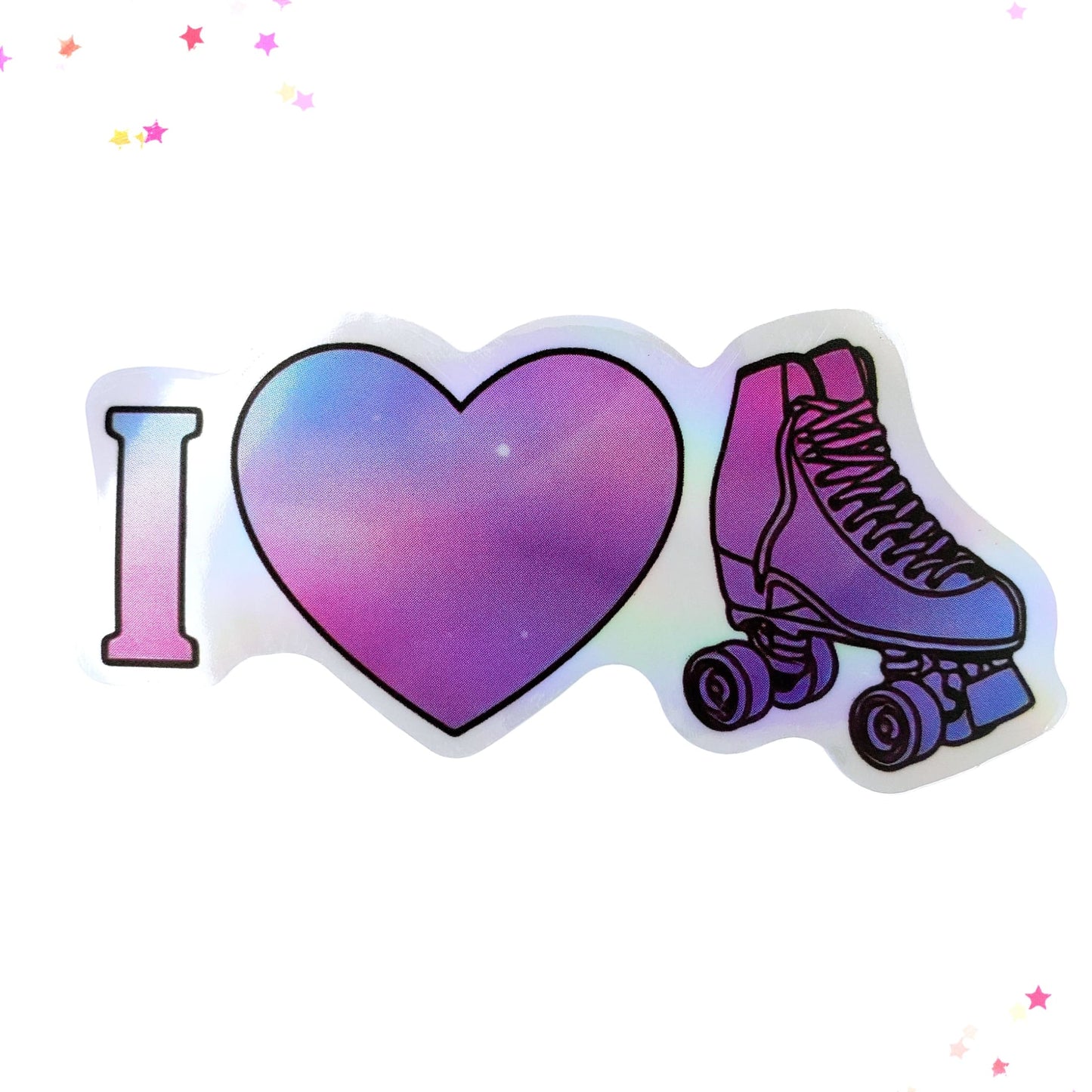 I Heart Roller Skate Waterproof Holographic Sticker from Confetti Kitty, Only 1.0