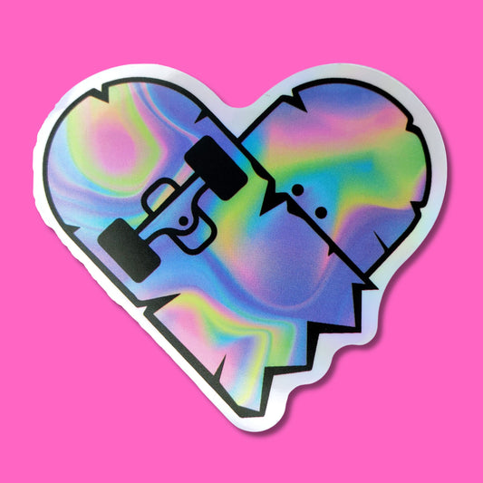 Heart Shape Skateboard Waterproof Holographic Sticker from Confetti Kitty, Only 1.0