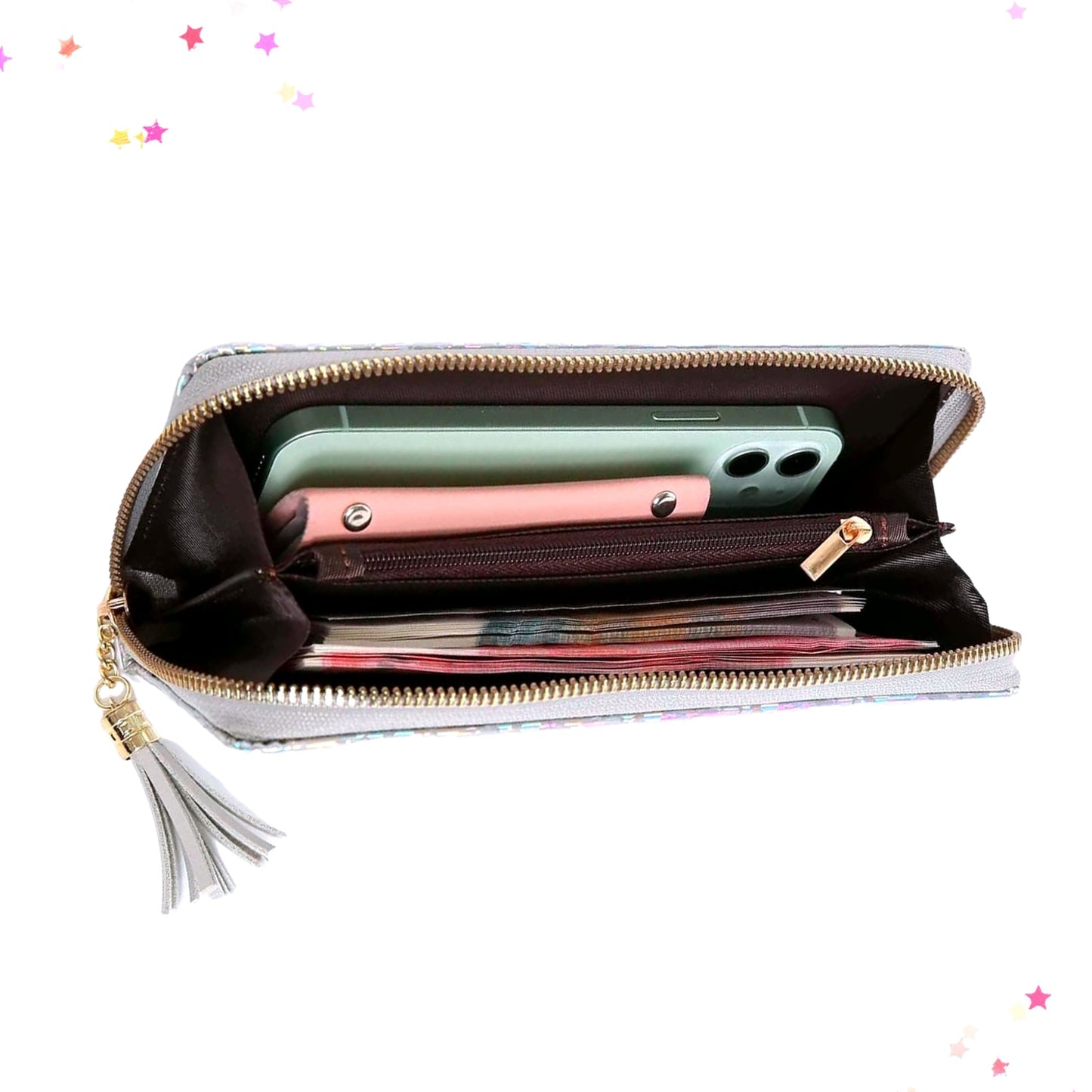 Holographic Long Wallet with Zip Tassel from Confetti Kitty, Only 18.99