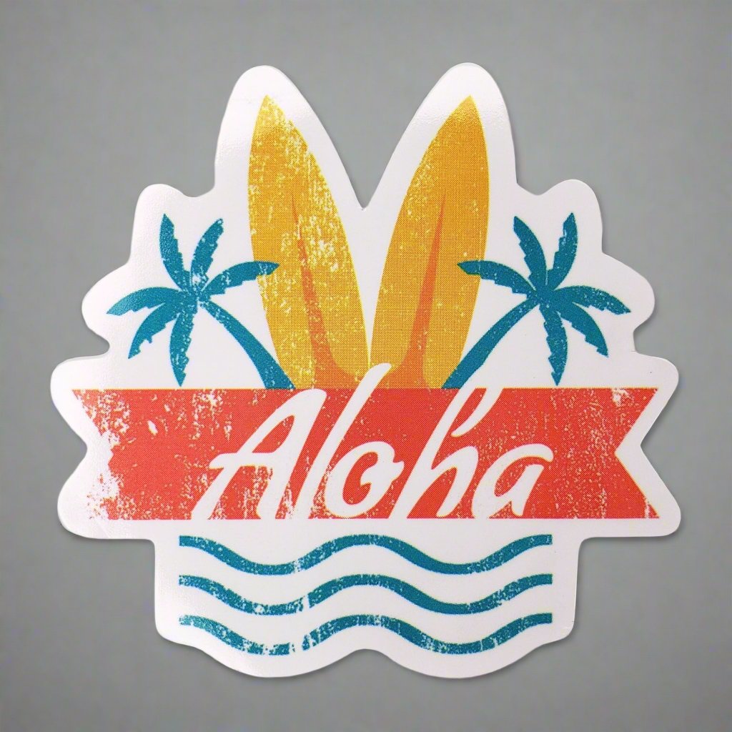 Aloha Surf and Palms Waterproof Sticker from Confetti Kitty, Only 1.00