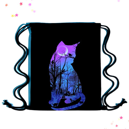 Midnight Cats in the Woods Drawstring Backpack Bag from Confetti Kitty, Only 12.99