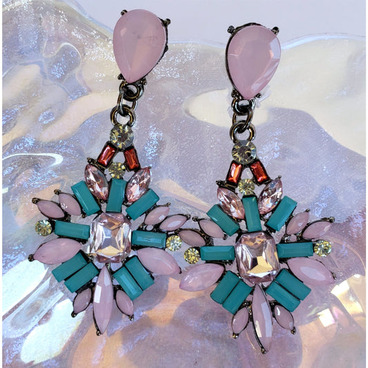 Mint and Pink Rhinestone Princess Earrings from Confetti Kitty, Only 7.99