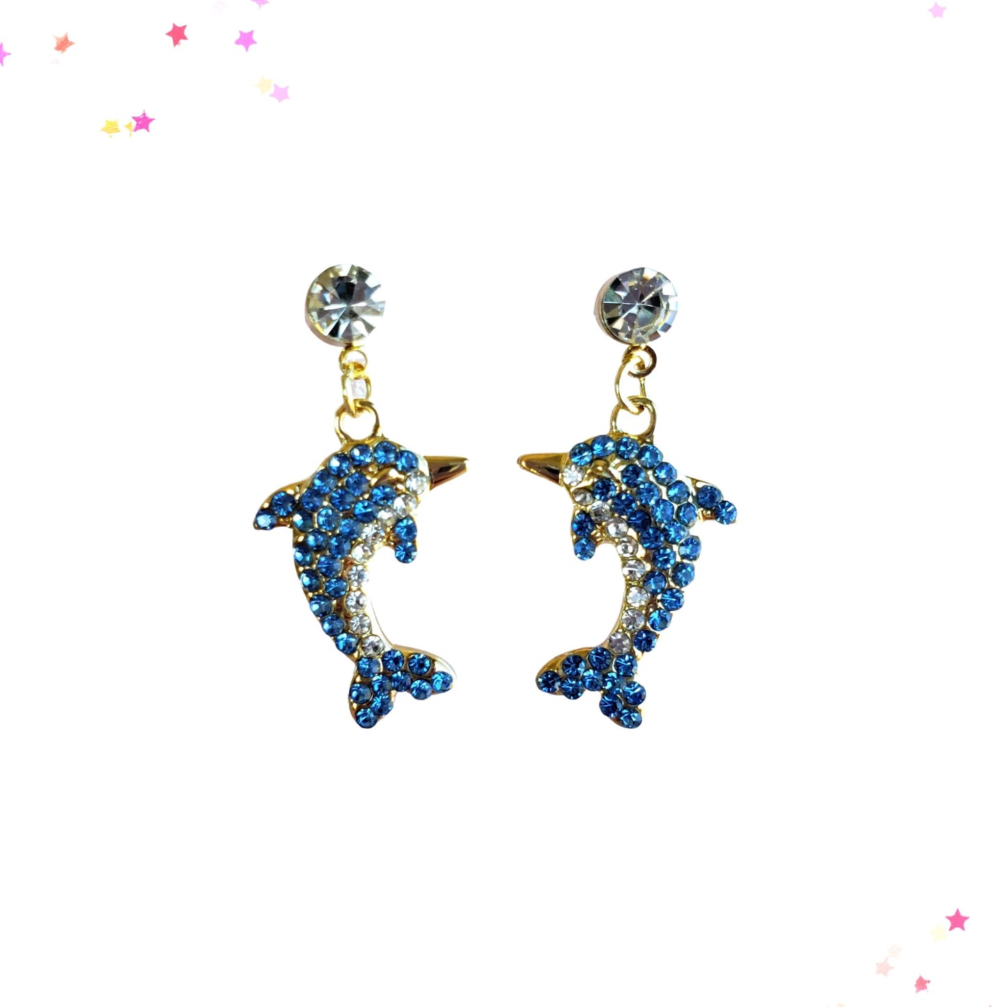 Ocean Blue Rhinestone Encrusted Dolphin Earrings from Confetti Kitty, Only 12.99