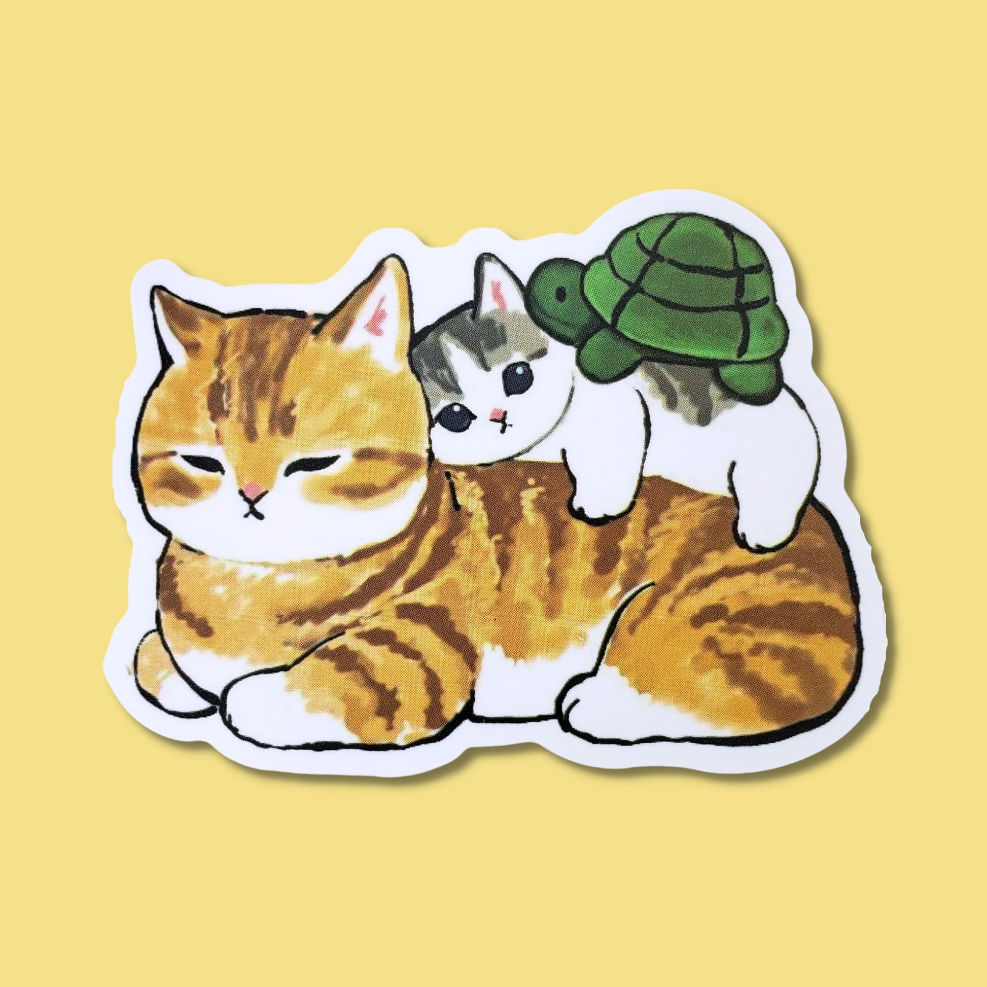 Orange Tabby, Gray Tabby Kitten, and Turtle Waterproof Sticker | Cat Stack from Confetti Kitty, Only 1.00