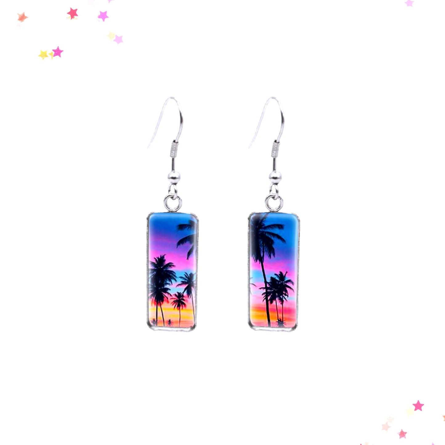 Palm Tree Sunset Sky Dangle Earrings from Confetti Kitty, Only 7.99