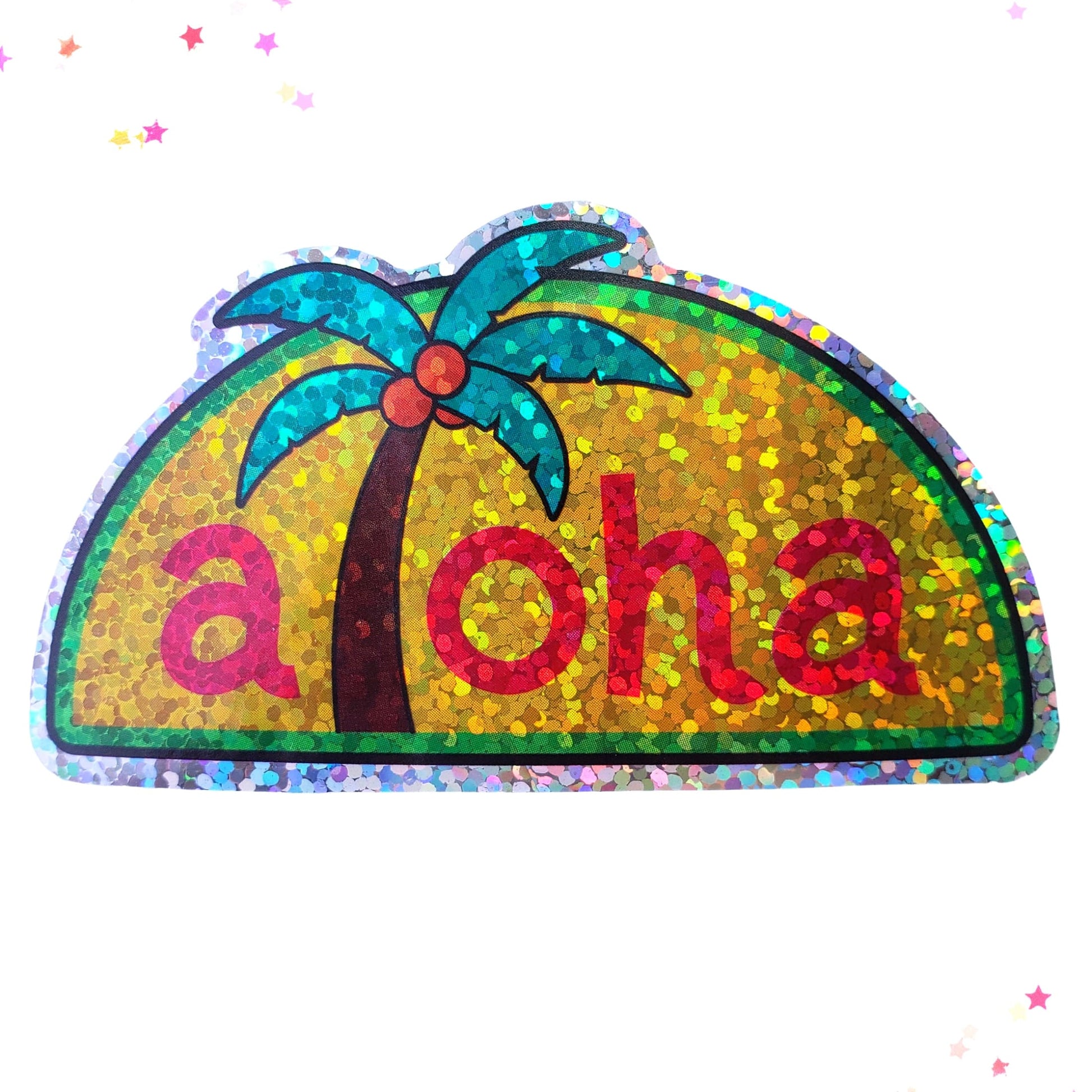 Premium Sticker - Sparkly Holographic Glitter Aloha from Confetti Kitty, Only 2.00