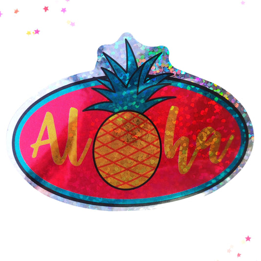 Premium Sticker - Sparkly Holographic Glitter Aloha Pineapple from Confetti Kitty, Only 2.00
