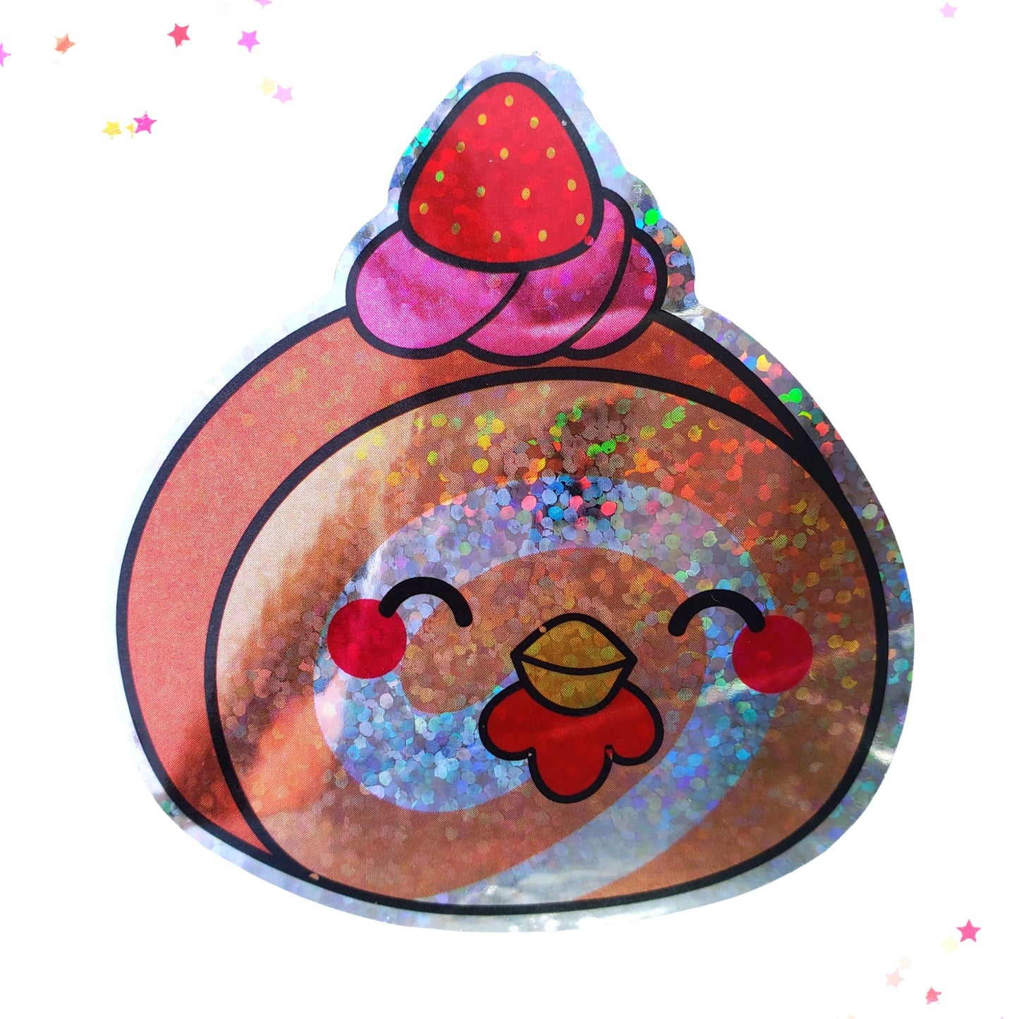 Premium Sticker - Sparkly Holographic Glitter Cluckin' Good Roll Cake from Confetti Kitty, Only 2.00
