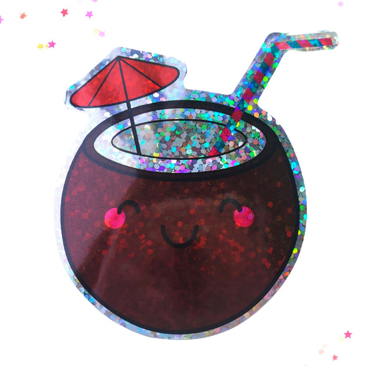 Premium Sticker - Sparkly Holographic Glitter Coconut Drink from Confetti Kitty, Only 2.00