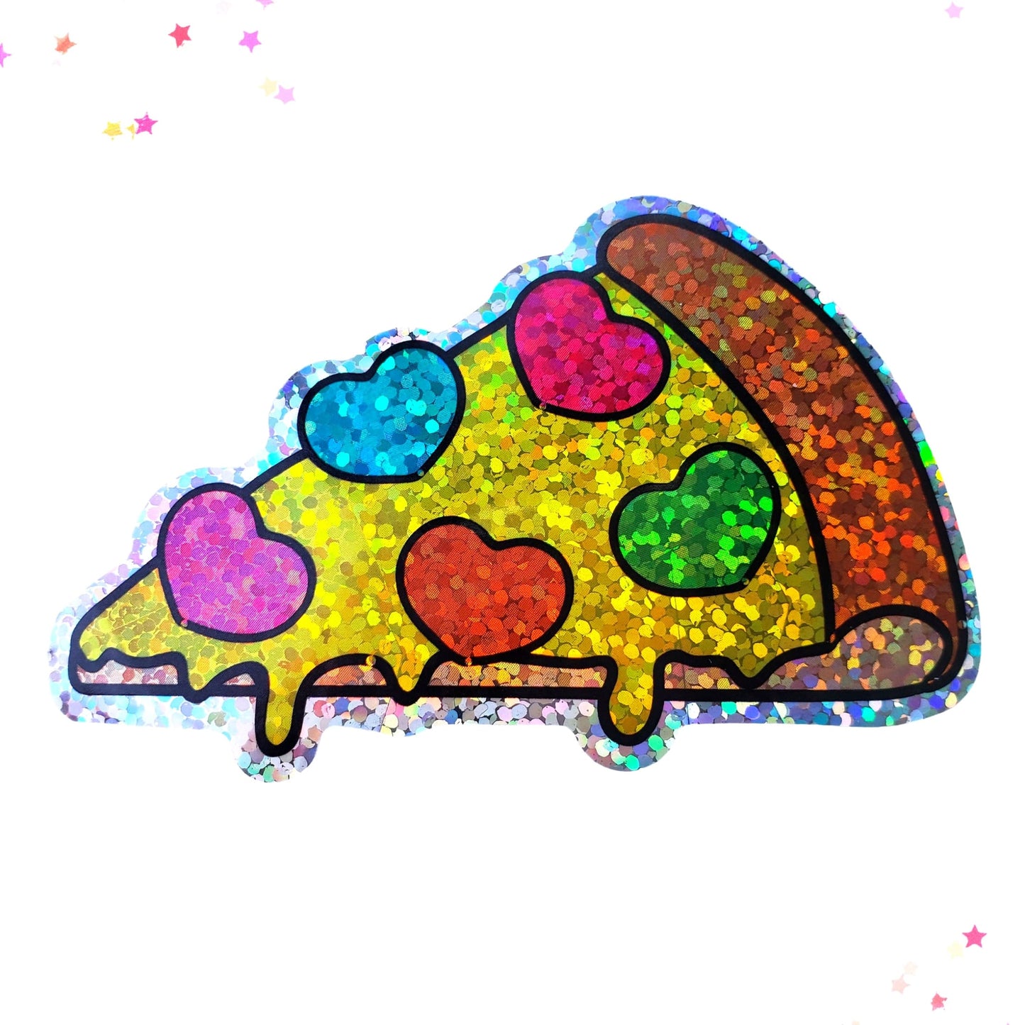 Premium Sticker - Sparkly Holographic Glitter Colorful Pizza from Confetti Kitty, Only 2.00