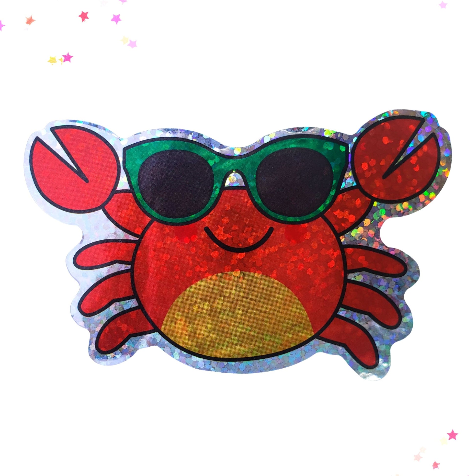Premium Sticker - Sparkly Holographic Glitter Cute Summertime Crab from Confetti Kitty, Only 2.00