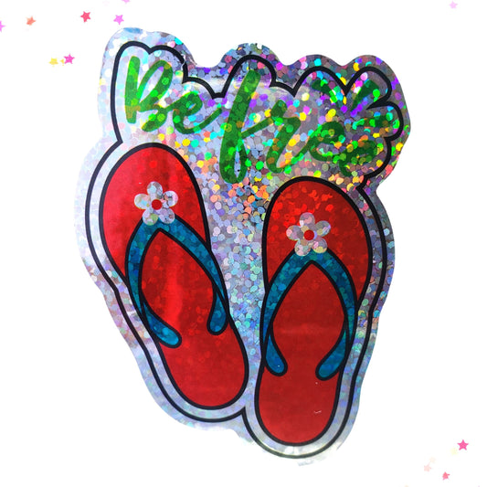 Premium Sticker - Sparkly Holographic Glitter Be Free from Confetti Kitty, Only 2.00