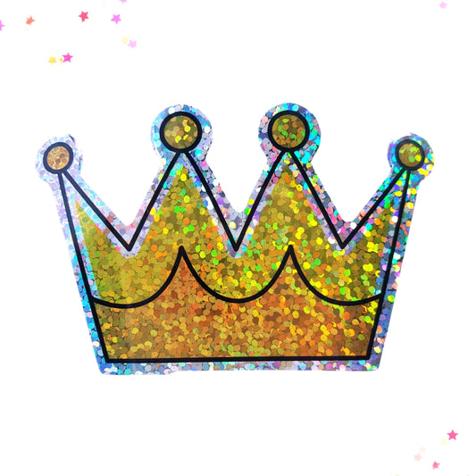 Premium Sticker - Sparkly Holographic Glitter Gold Crown from Confetti Kitty, Only 2.00