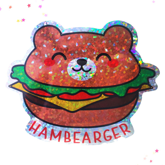 Premium Sticker - Sparkly Holographic Glitter Hambearger Bear Bun from Confetti Kitty, Only 2.00