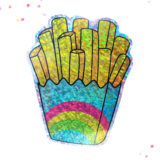 Premium Sticker - Sparkly Holographic Glitter Happy Fries from Confetti Kitty, Only 2.00