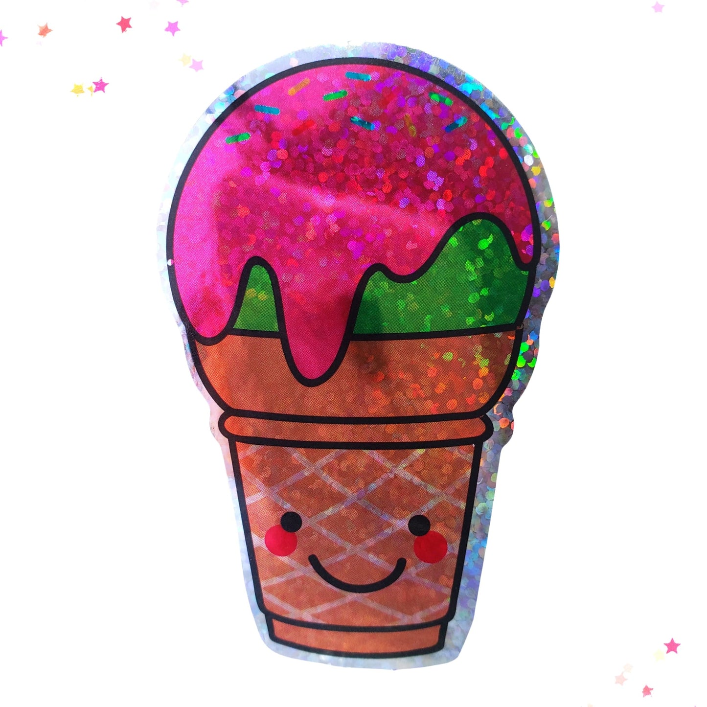 Premium Sticker - Sparkly Holographic Glitter Ice Cream Cone from Confetti Kitty, Only 2.0