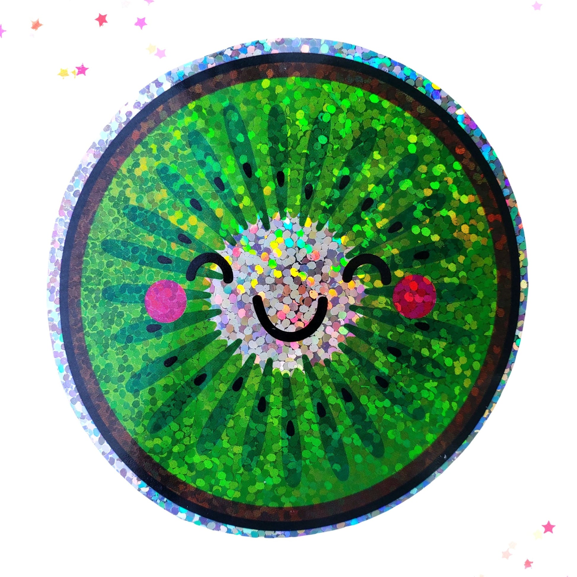 Premium Sticker - Sparkly Holographic Glitter Kawaii Kiwi from Confetti Kitty, Only 2.00