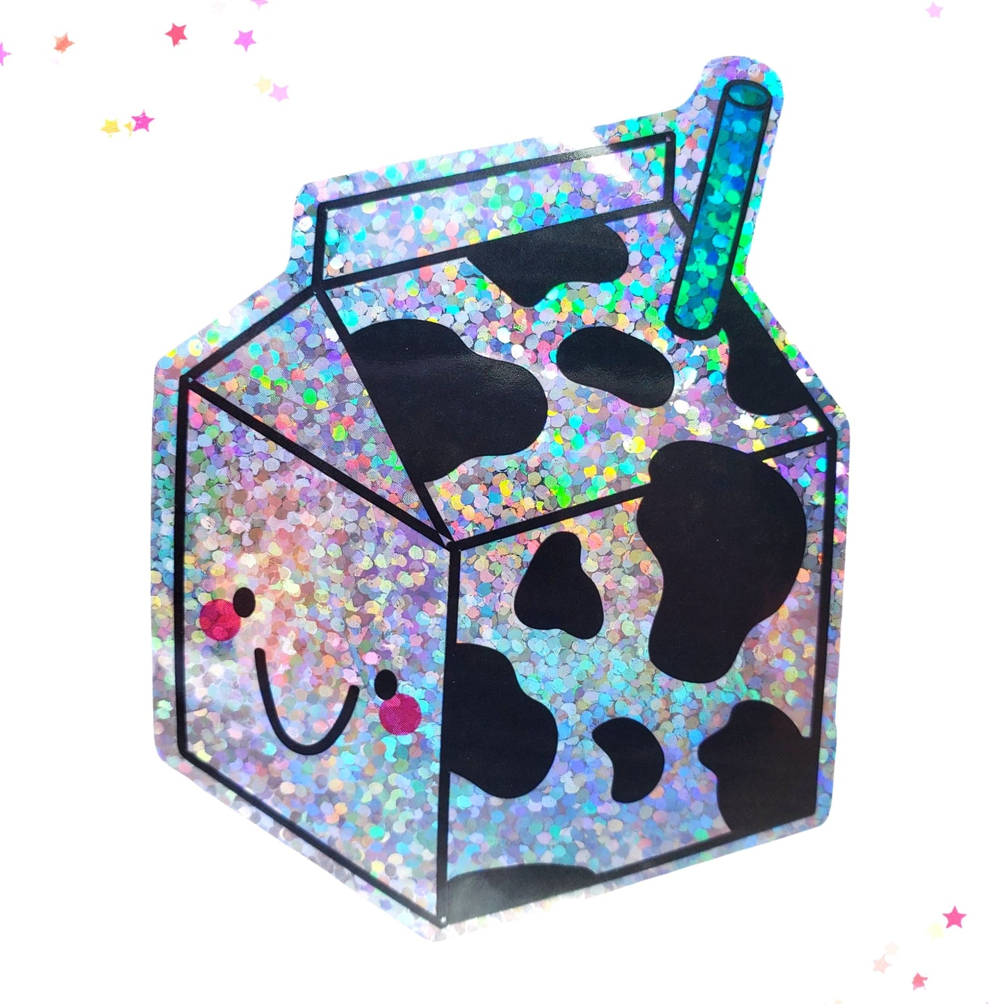 Premium Sticker - Sparkly Holographic Glitter Kawaii Milk Carton from Confetti Kitty, Only 2.00