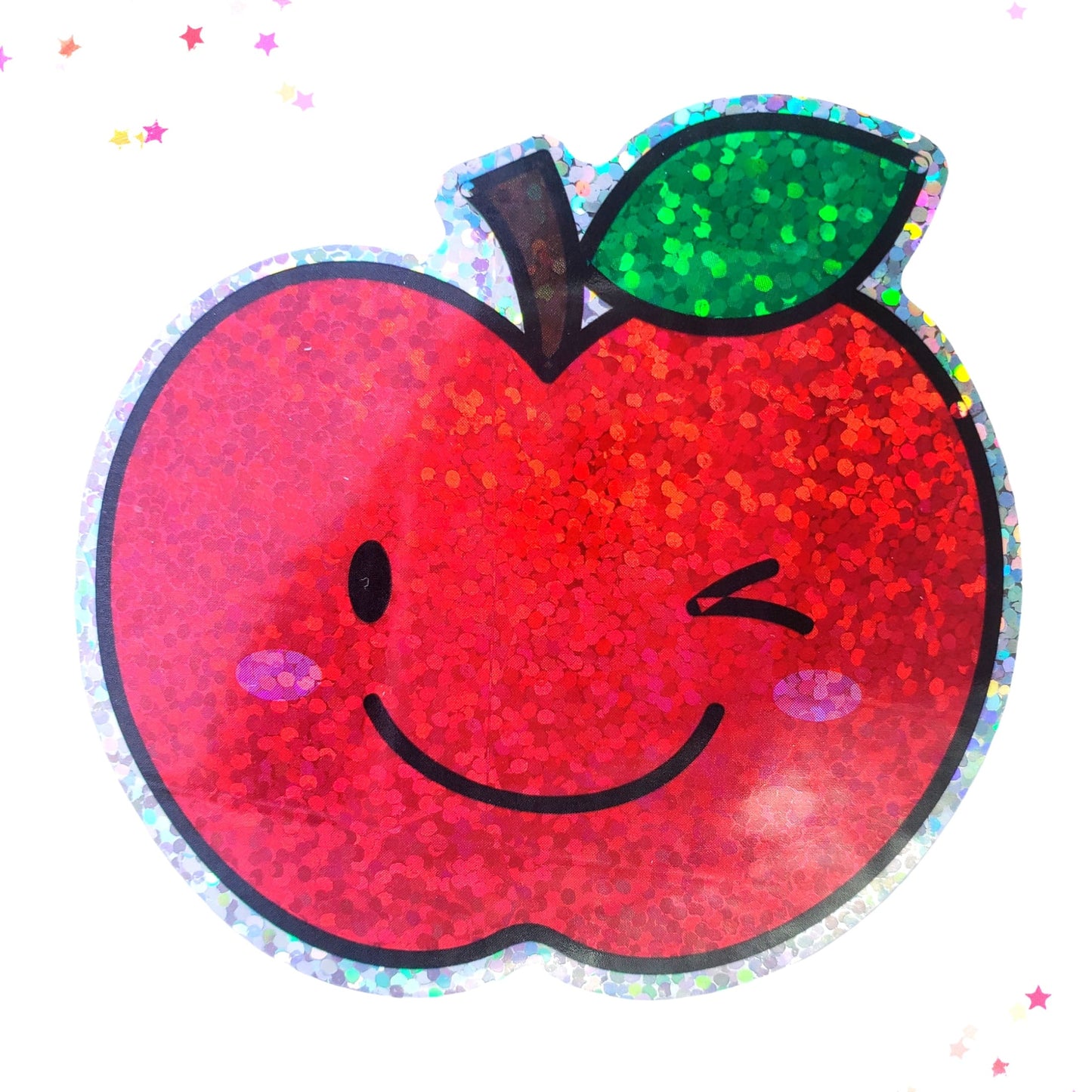 Premium Sticker - Sparkly Holographic Glitter Kawaii Red Apple from Confetti Kitty, Only 2.0