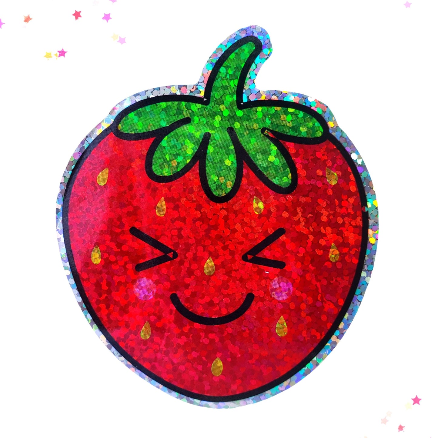 Premium Sticker - Sparkly Holographic Glitter Kawaii Strawberry from Confetti Kitty, Only 2.00
