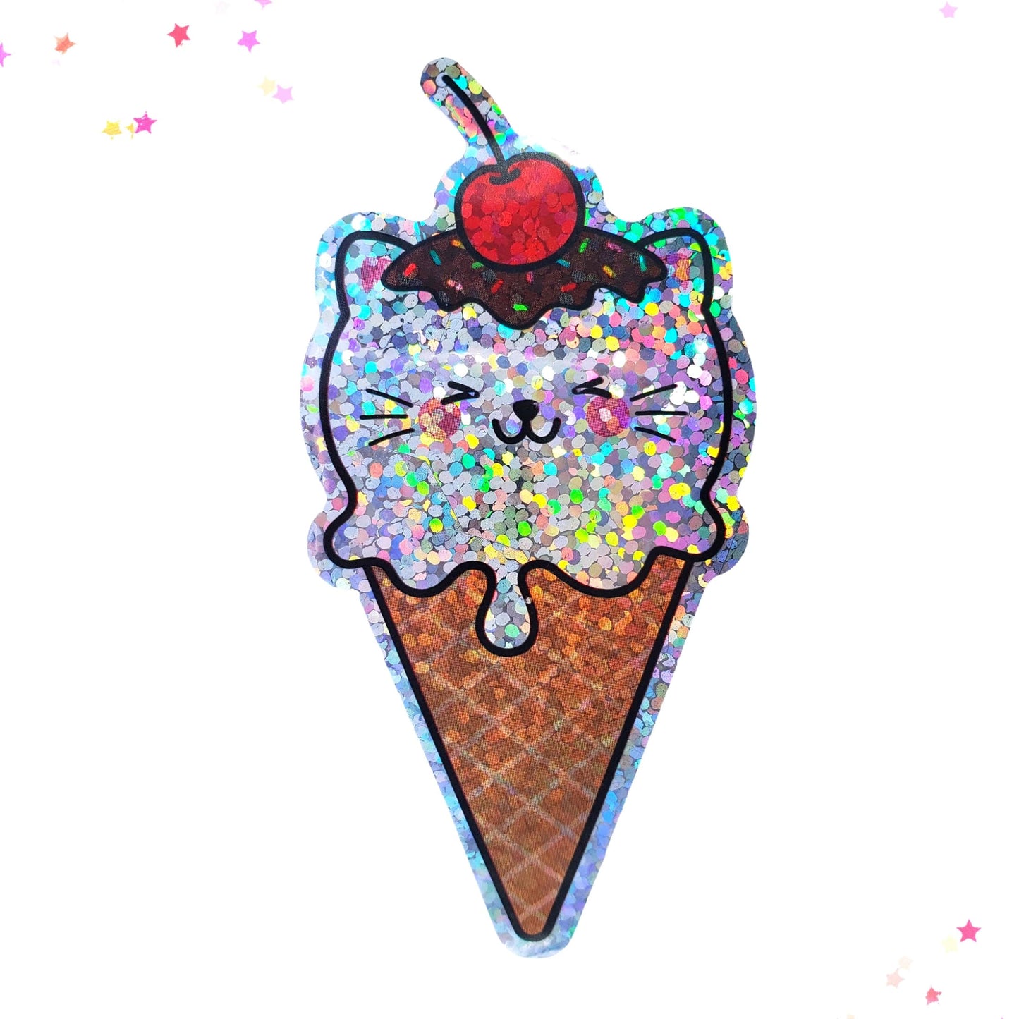 Premium Sticker - Sparkly Holographic Glitter Kitty in a Cone from Confetti Kitty, Only 2.00