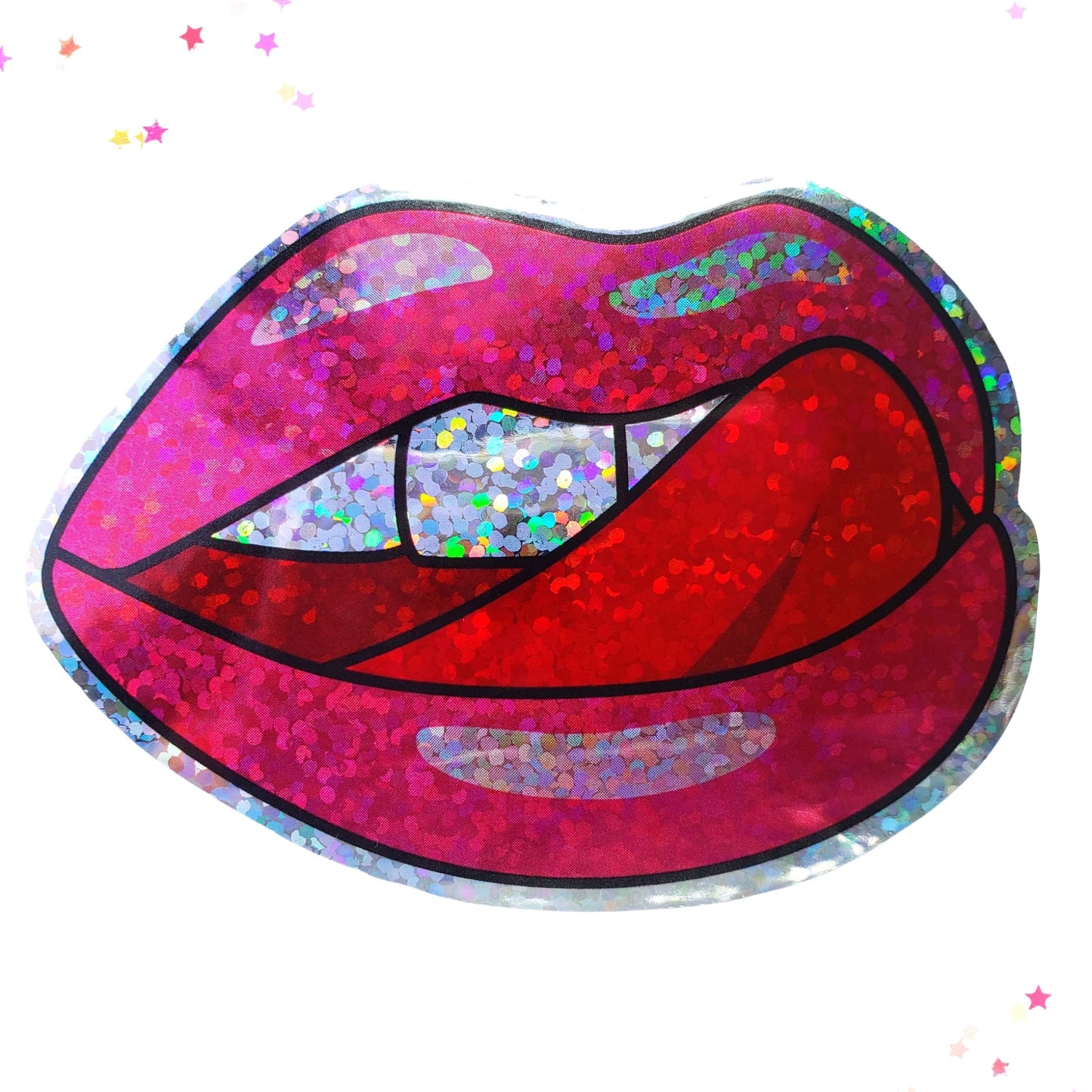 Premium Sticker - Sparkly Holographic Glitter Licking Lips from Confetti Kitty, Only 2.00
