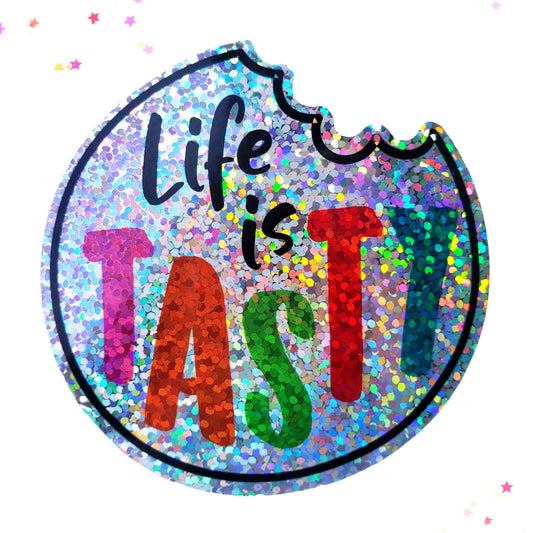 Premium Sticker - Sparkly Holographic Glitter Life is Tasty from Confetti Kitty, Only 2.0